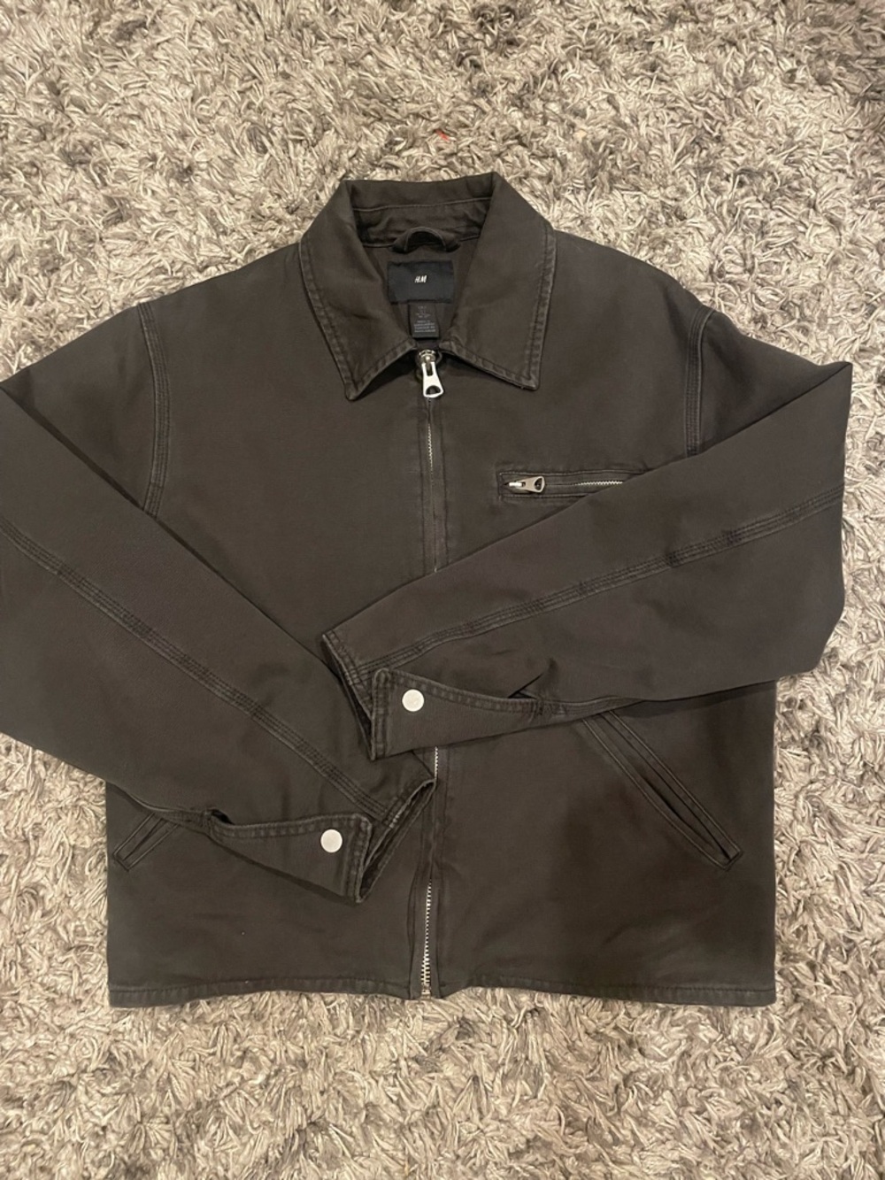H&M Men's Dark Brown Zip-Front Shirt Jacket